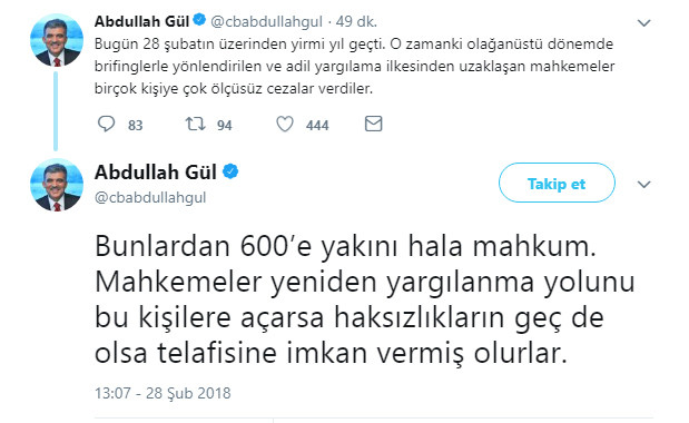 Abdullah Gül'den dikkat çeken 28 Şubat mesajı - Resim : 1