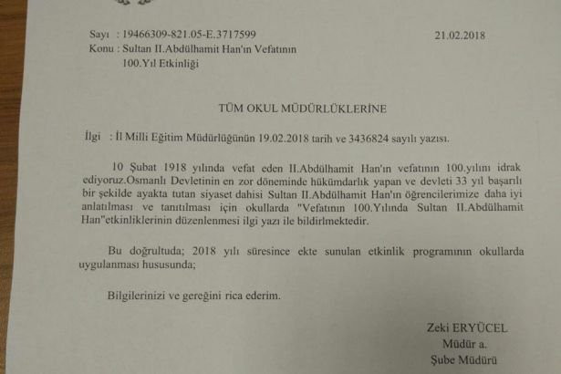 Milli Eğitim'den okullara 'Abdülhamit' emri - Resim : 1