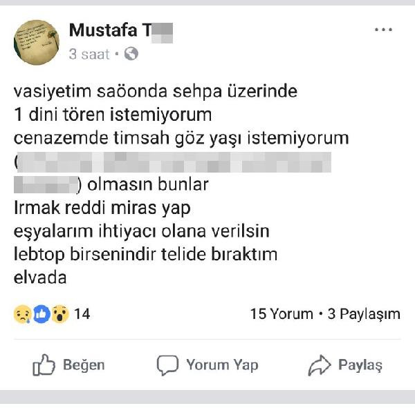 Facebook'ta veda mesajı yazıp, intihar etti - Resim : 1