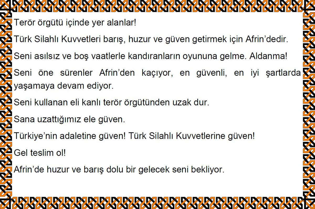 TSK'dan Afrin'e havadan bildiri: TRT Radyosu'nu dinleyin - Resim : 1