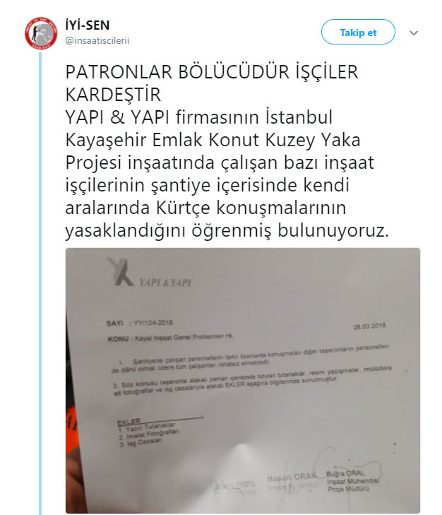 İnşaat işçilerine 'farklı lisanlarda' konuşma yasağı - Resim : 1