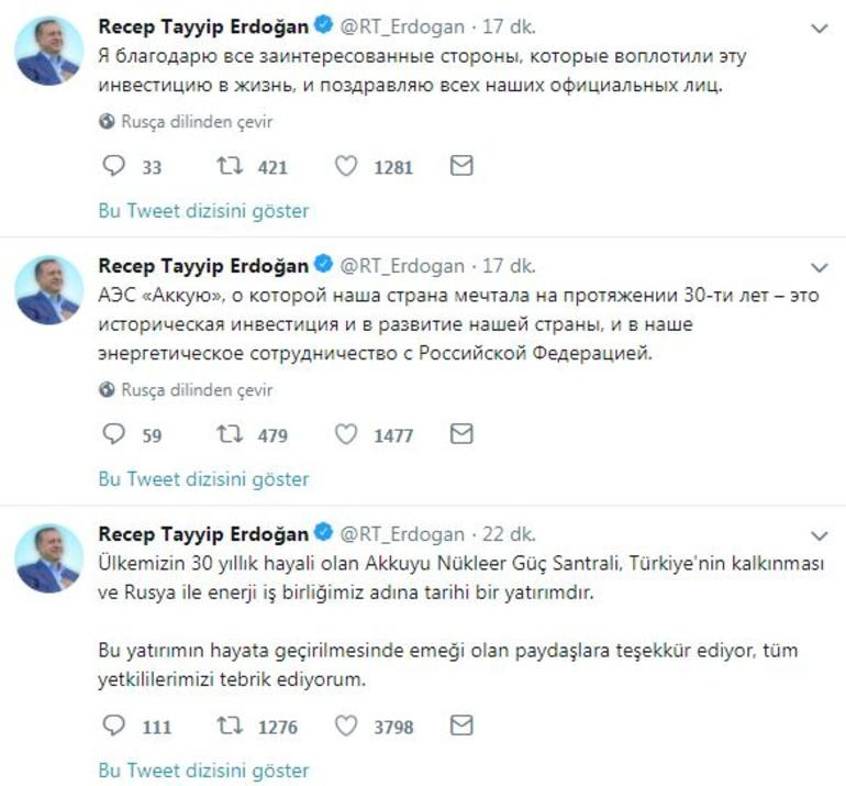 Erdoğan'dan Rusça tweet - Resim : 1