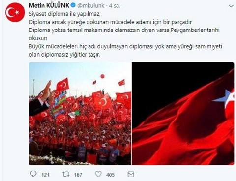 AKP'li Külünk'ten kafa karıştıran paylaşım: Diplomasız yiğit.. - Resim : 1