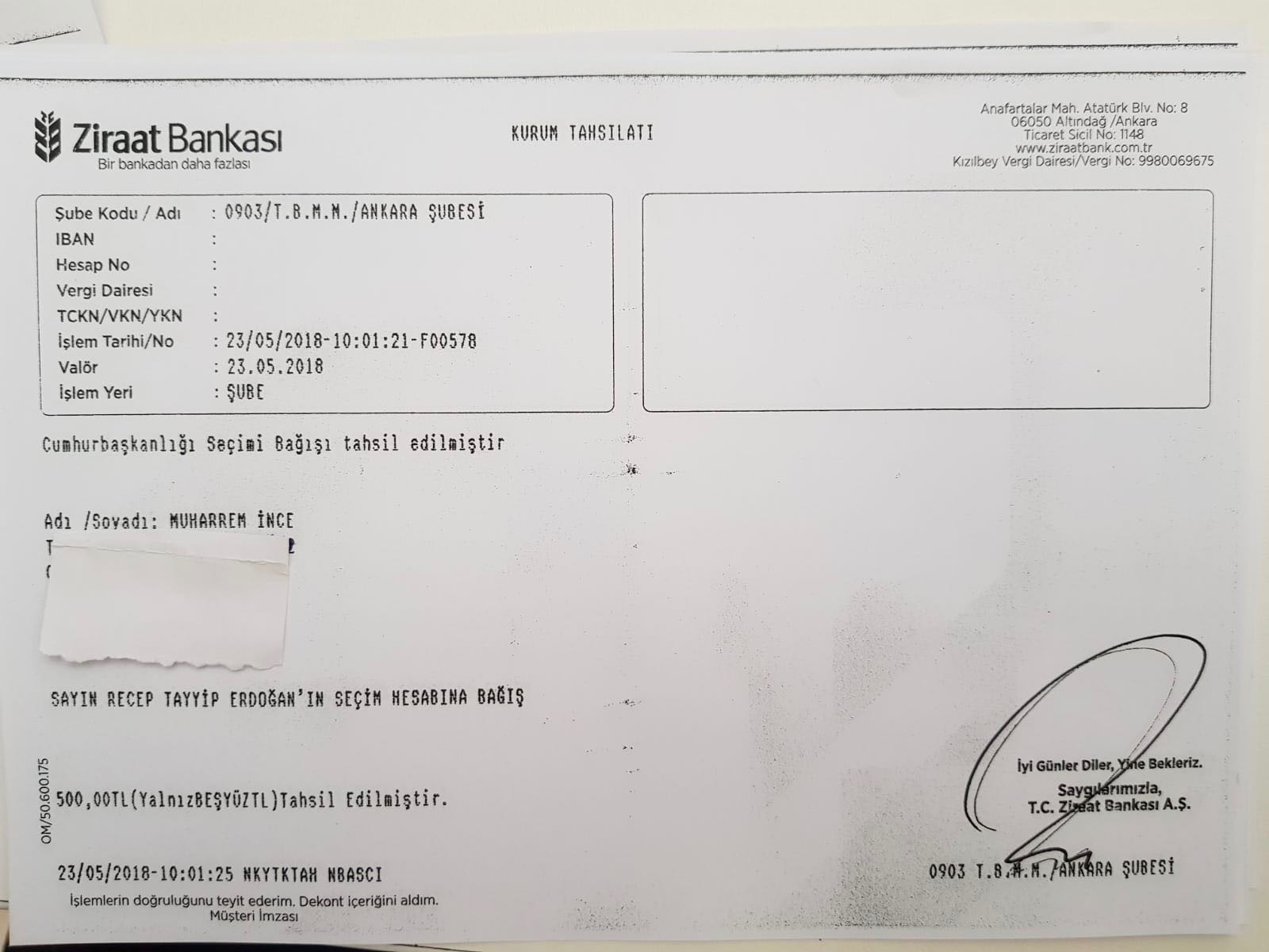 İnce, diğer adaylara 500 TL'lik bağış yaptı - Resim : 1