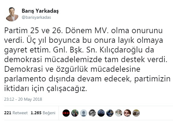 Barış Yarkadaş'tan adaylık açıklaması - Resim : 2