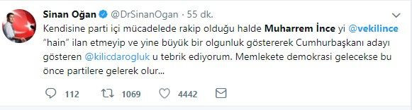 Sinan Oğan'dan çok konuşulacak Muharrem İnce tweeti - Resim : 1