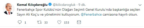 Kılıçdaroğlu'ndan Ali Koç’a tebrik mesajı - Resim : 1