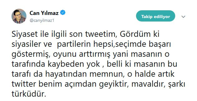 Can Yılmaz'dan seçim sonrası 'siyasi tweet' kararı - Resim : 1