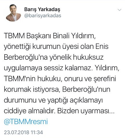 Binali Yıldırım'a Berberoğlu uyarısı - Resim : 1