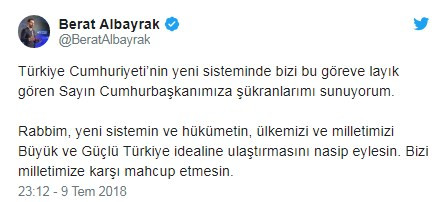 Hazine ve Maliye Bakanı Berat Albayrak'tan ilk paylaşım - Resim : 1