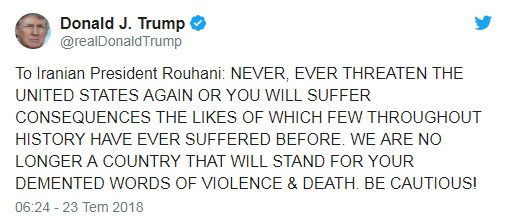 Trump'tan Ruhani'ye çok sert yanıt: Bir daha asla ama asla... - Resim : 1