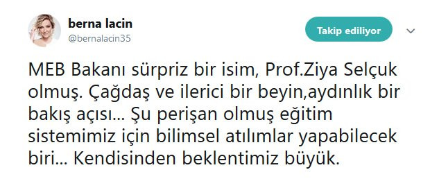 Berna Laçin’den Milli Eğitim Bakanı paylaşımı - Resim : 1