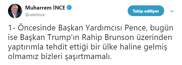 İnce'den Rahip Brunson krizine ilk yorum - Resim : 1