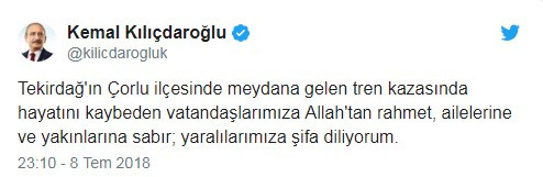 Kılıçdaroğlu'ndan tren kazasıyla ilgili taziye mesajı - Resim : 1