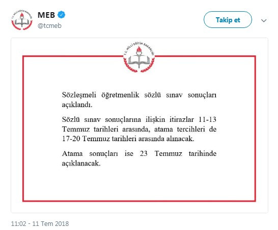 Sözleşmeli öğretmenlik mülakat sonuçları açıklandı - Resim : 1