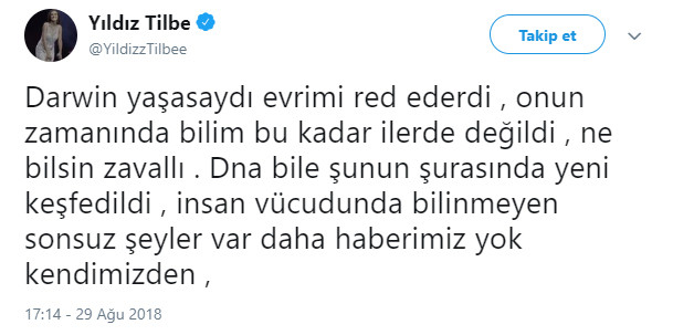 Yıldız Tilbe'den Darwin tweeti: Ne bilsin zavallı - Resim : 1