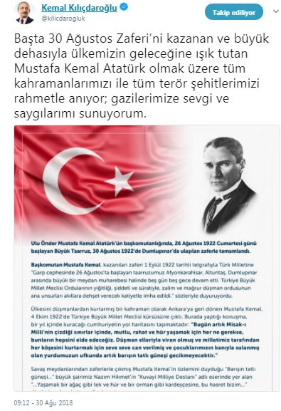 Kılıçdaroğlu'ndan 30 Ağustos mesajı - Resim : 1