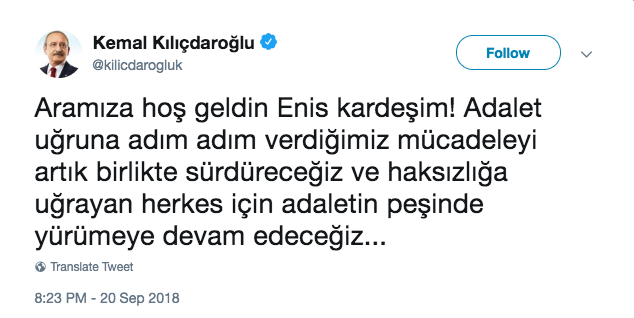 Kılıçdaroğlu: Aramıza hoş geldin Enis kardeşim! - Resim : 1