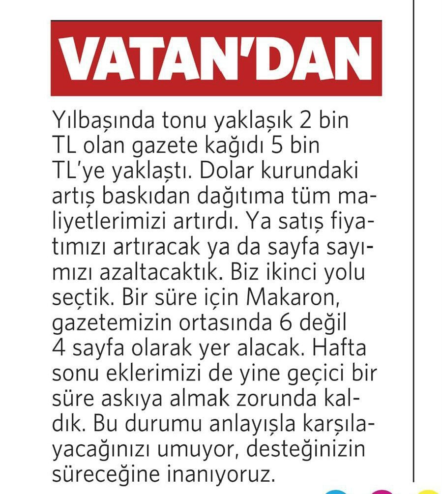 Kağıt krizi Vatan Gazetesi'ni de vurdu - Resim : 1