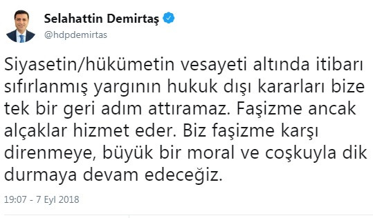 Demirtaş'tan hapis cezası kararı sonrası ilk tweet - Resim : 2