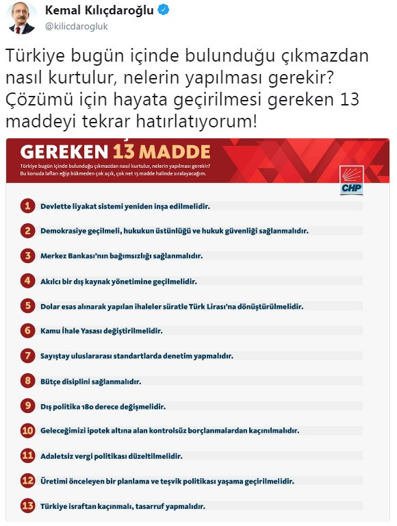 Kılıçdaroğlu'ndan hükümete 13 madde hatırlatması - Resim : 1