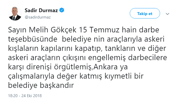 MHP'li vekilden Melih Gökçek tweeti - Resim : 1