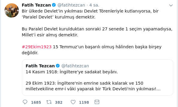 Yandaş isimden çirkin tweet! 29 Ekim'i 15 Temmuz yaptı! - Resim : 1