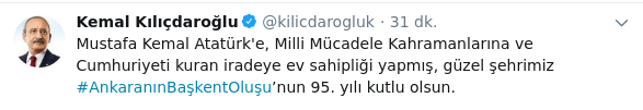 Kılıçdaroğlu, Ankara'nın başkent oluşunu kutladı - Resim : 1