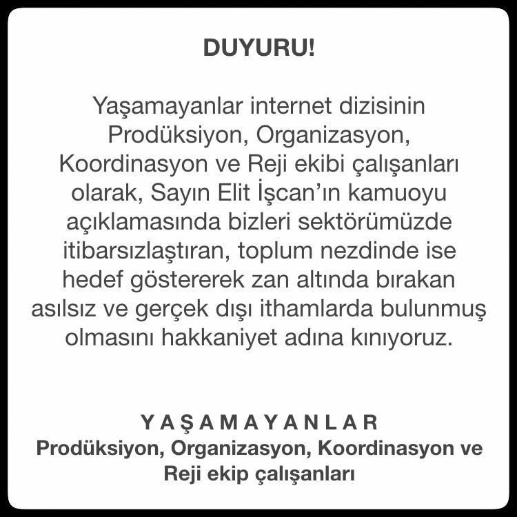 'Yaşamayanlar' ekibi, tacize uğradığını iddia eden Elit İşcan'ı kınadı - Resim : 1