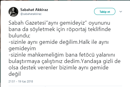 Sabahat Akkiraz'dan 'yandaş' gazeteye ret - Resim : 1