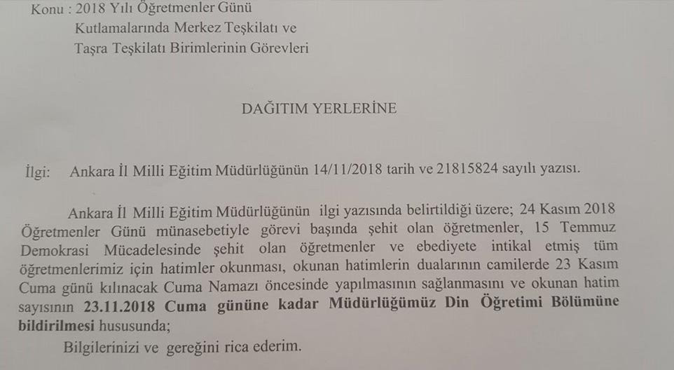 Öğretmenlere ‘hatim’ talimatı: Sayısını da bildirin - Resim : 1