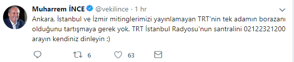 Muharrem İnce tweet attı, TRT'nin telefonları kitlendi - Resim : 1
