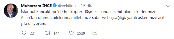 İnce'den Sancaktepe için başsağlığı mesajı - Resim : 1