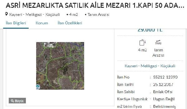 Kayseri'de 4 metrekare mezar yeri 29 bin TL - Resim : 1