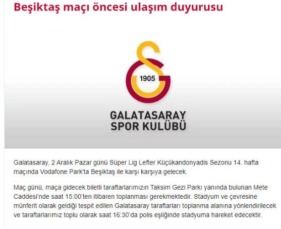 Galatasaray'dan Beşiktaş derbisi öncesi duyuru - Resim : 1