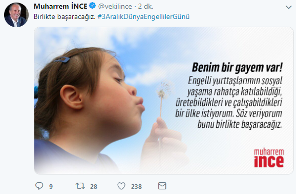 Muharrem İnce'den 'Dünya Engelliler Günü' paylaşımı - Resim : 1