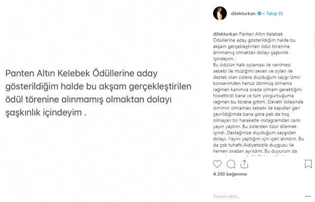 Dilek Türkan, Altın Kelebek Ödülleri'ne alınmadı - Resim : 1