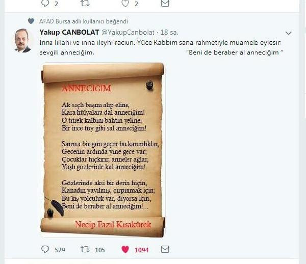 Vali Canbolat'tan ölen annesi için duygusal paylaşım - Resim : 1