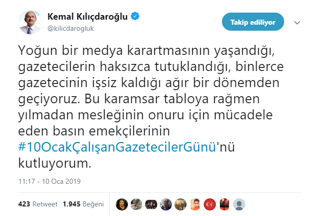 Kılıçdaroğlu’ndan Çalışan Gazeteciler Günü mesajı - Resim : 1