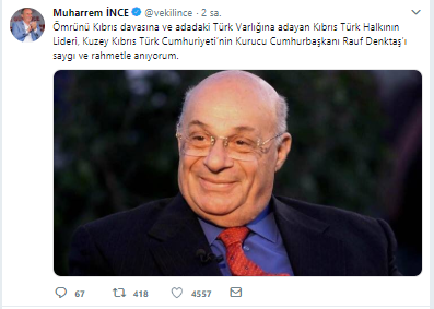 Muharrem İnce'den Rauf Denktaş mesajı - Resim : 1