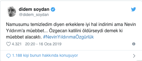 Didem Soydan'dan Nevin Yıldırım tepkisi: Erkeğe 'iyi hal', kadına 'müebbet' - Resim : 1