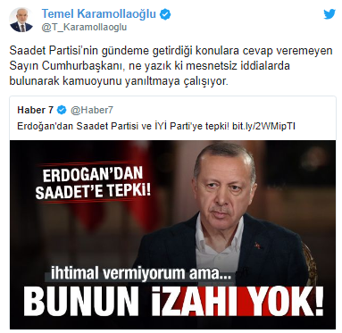 Saadet Parti’sinden Erdoğan’a sert yanıt - Resim : 1