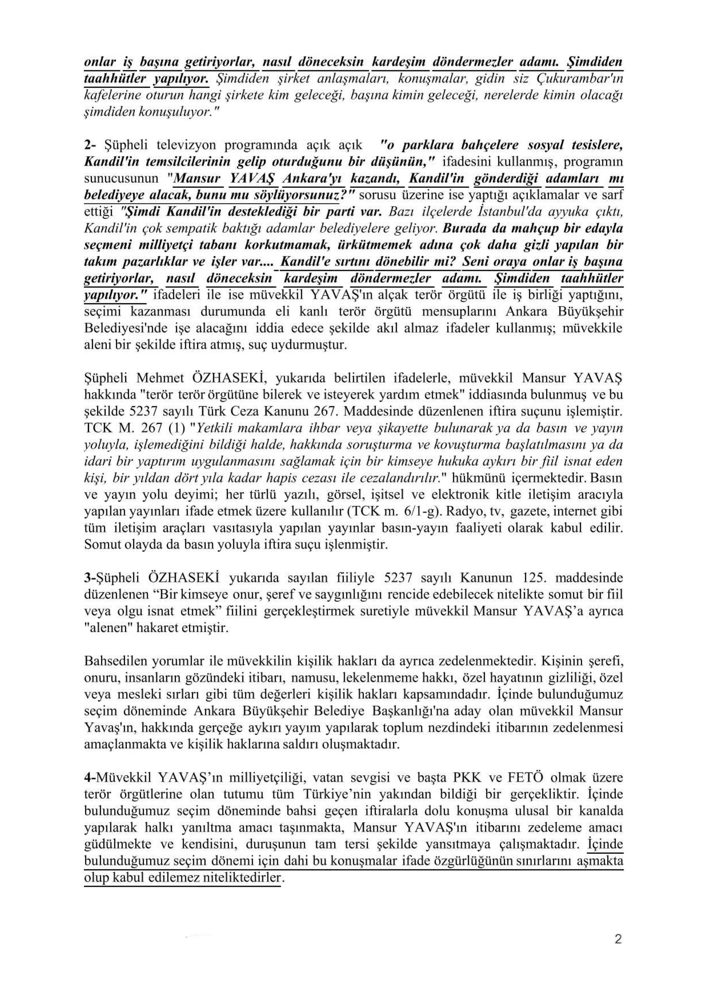 Mansur Yavaş'tan Mehmet Özhaseki hakkında suç duyurusu - Resim : 2