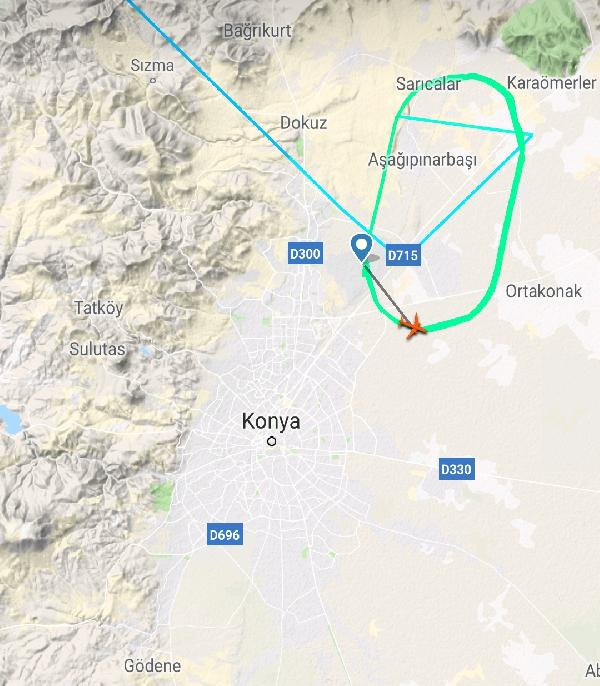 Uçak Konya üzerinde 9 tur atmak zorunda kaldı - Resim : 1