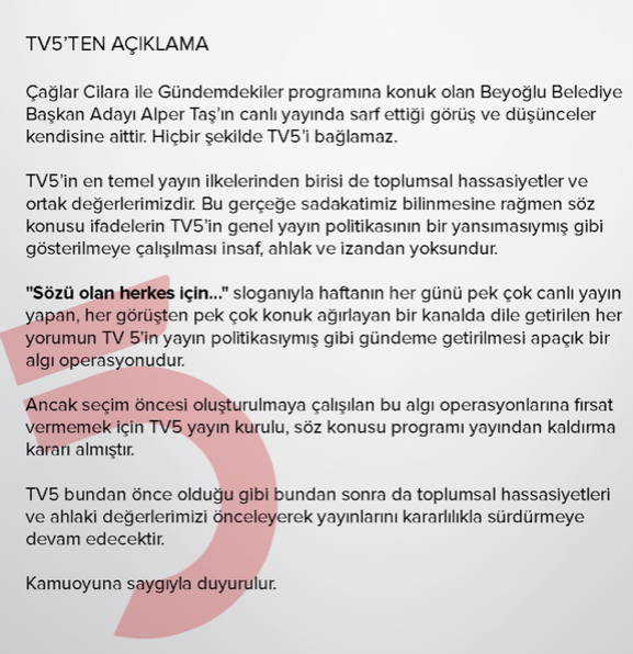 TV 5, Çağlar Cilara'nın programını yayından kaldırdı - Resim : 2