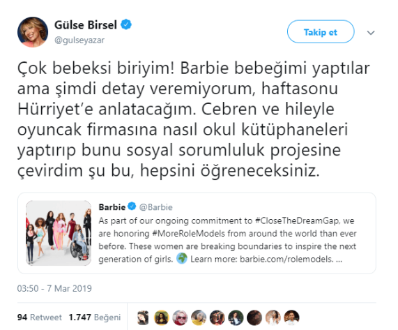 Barbie'den Gülse Birsel bebeği - Resim : 1