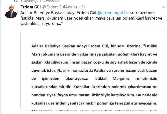CHP Adalar adayı Erdem Gül'den İstiklal Marşı açıklaması - Resim : 1