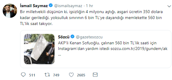 İsmail Saymaz'dan AKP'li Sofuoğlu'na 560 bin TL'lik saat tepkisi - Resim : 1