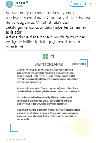 İYİ Parti'den son dakika ittifak açıklaması: Haberler tamamen asılsızdır - Resim : 1