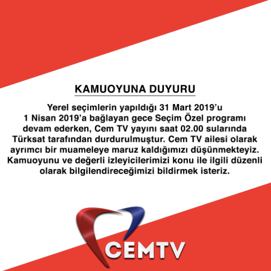Cem TV: Yayınımız Türksat tarafından durduruldu - Resim : 1